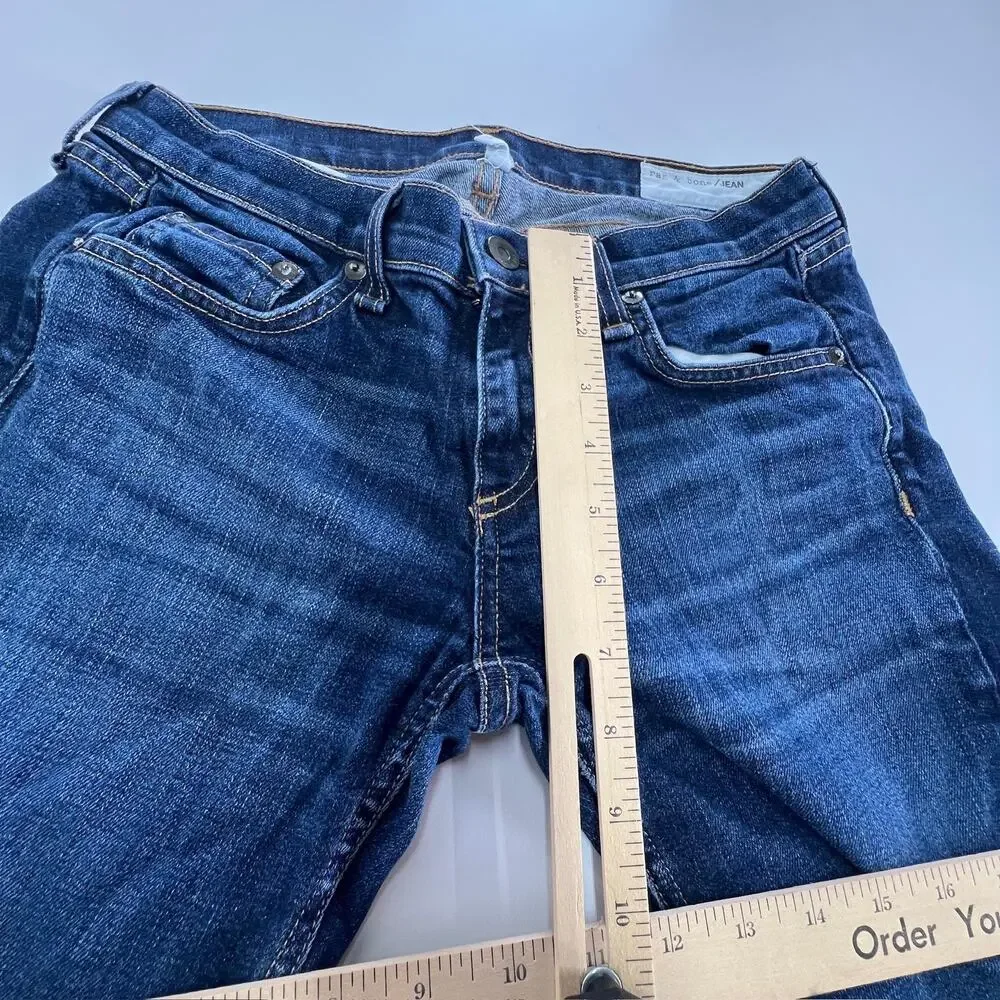 Rag & Bone Jeans Womens 25 Blue Dre Skinny Cuffed Hem Distressed Denim Casual - Picture 9 of 10